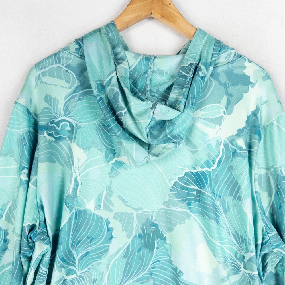 Realtree Fishing Top Womens XL Teal Aqua Floral Hooded Sun Shirt Performance - Picture 4 of 7